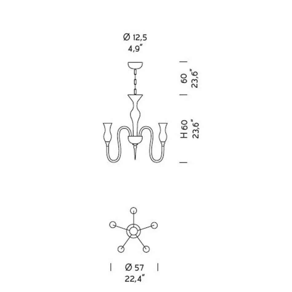 Candelabru din sticlă venețiană cu 5 lumini, realizat manual în Italia - Vittoria Viadurini