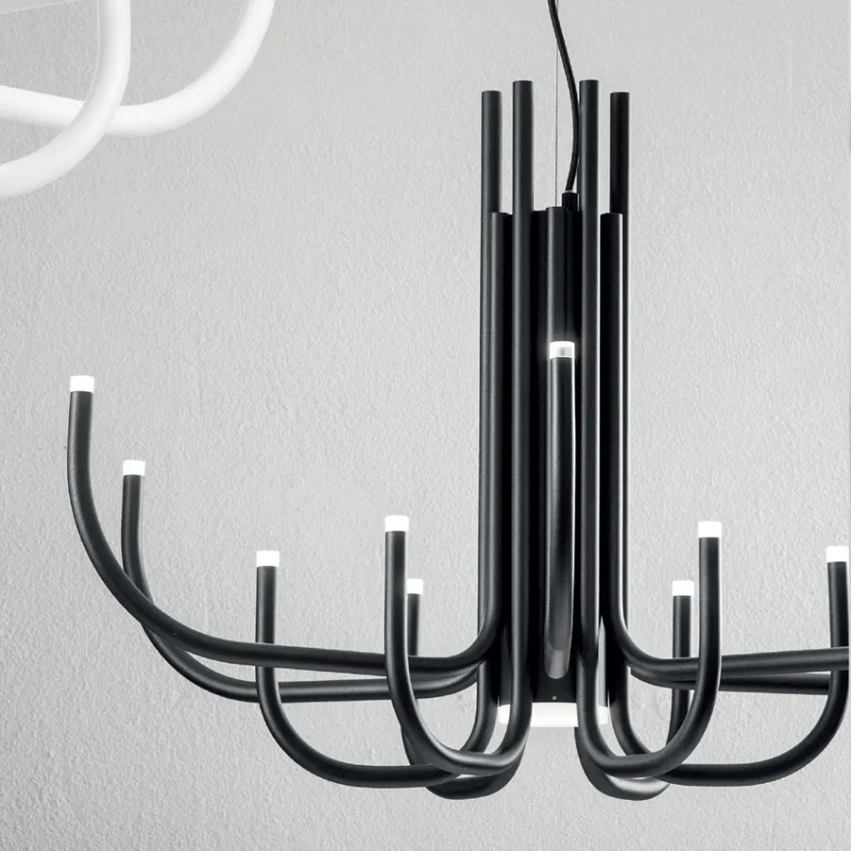 Candelabru LED cu 13 lumini din metal vopsit alb, negru sau auriu - Scorpion Viadurini