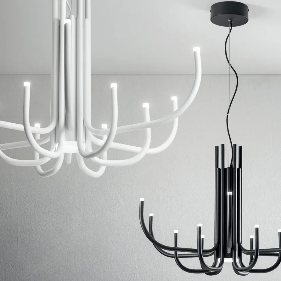 Candelabru LED cu 13 lumini din metal vopsit alb, negru sau auriu - Scorpion Viadurini