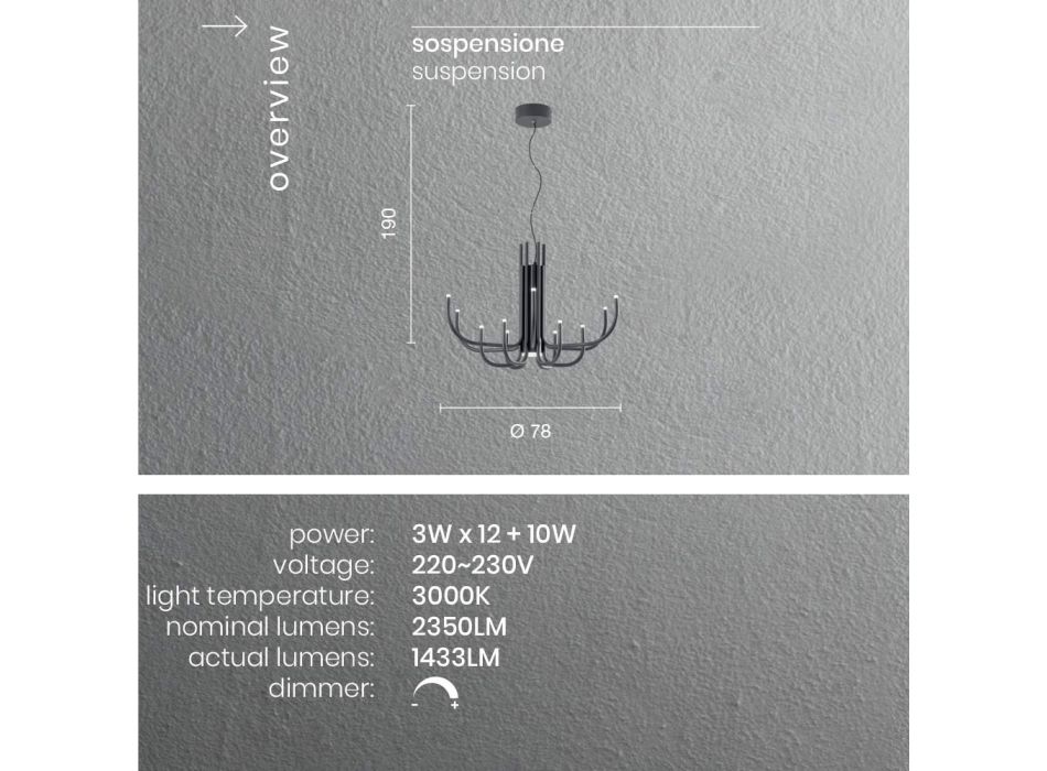 Candelabru LED cu 13 lumini din metal vopsit alb, negru sau auriu - Scorpion Viadurini