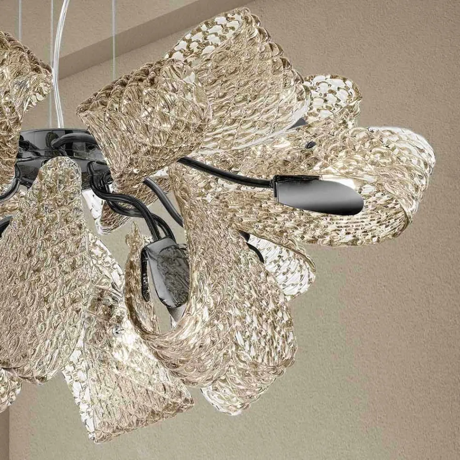 Candelabru modern cu 12 lumini în sticlă de la Veneția, fabricat în Italia - Diamonique Viadurini