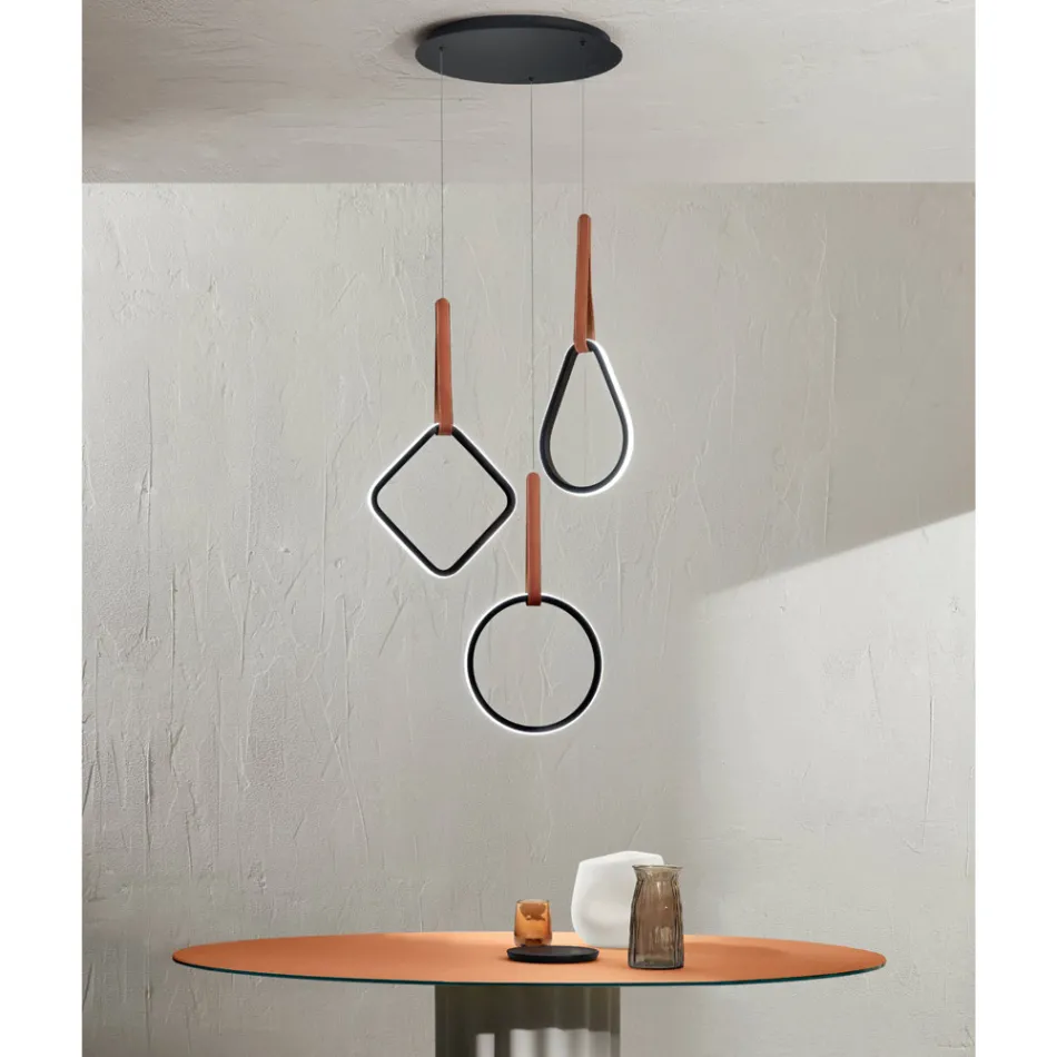 Candelabru modern cu forme geometrice din metal și piele artificială - Chiparos Viadurini