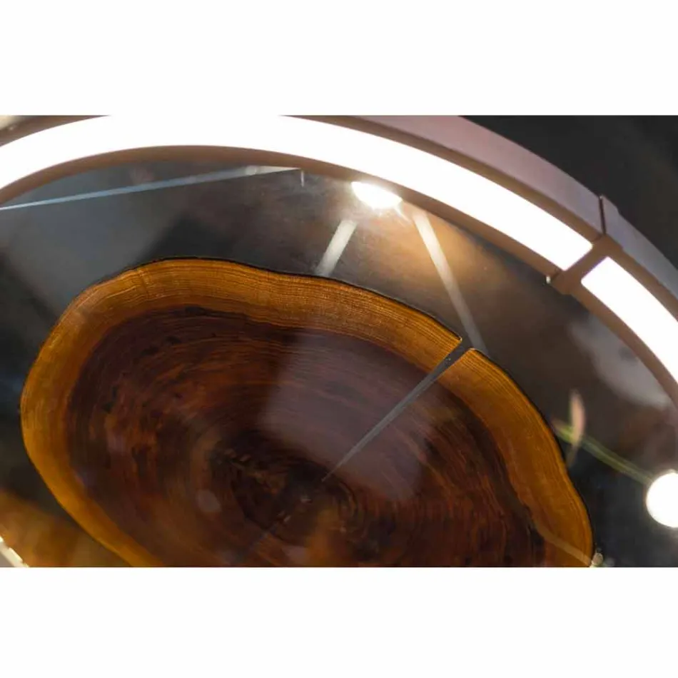 Candelabru modern din oțel și sticlă cu inserție din lemn Fabricat în Italia - Seul Viadurini