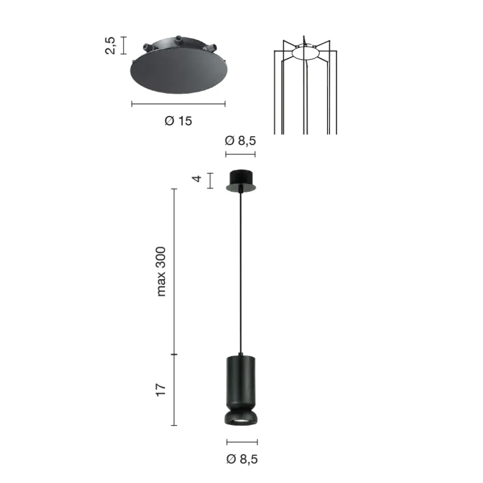 Candelabru modern din aluminiu vopsit cu pulbere și cablu reglabil - Buxus Viadurini