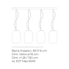 Candelabru cu patru lumini pe o bară liniară din sticlă suflată, fabricat în Italia - Soffio Viadurini