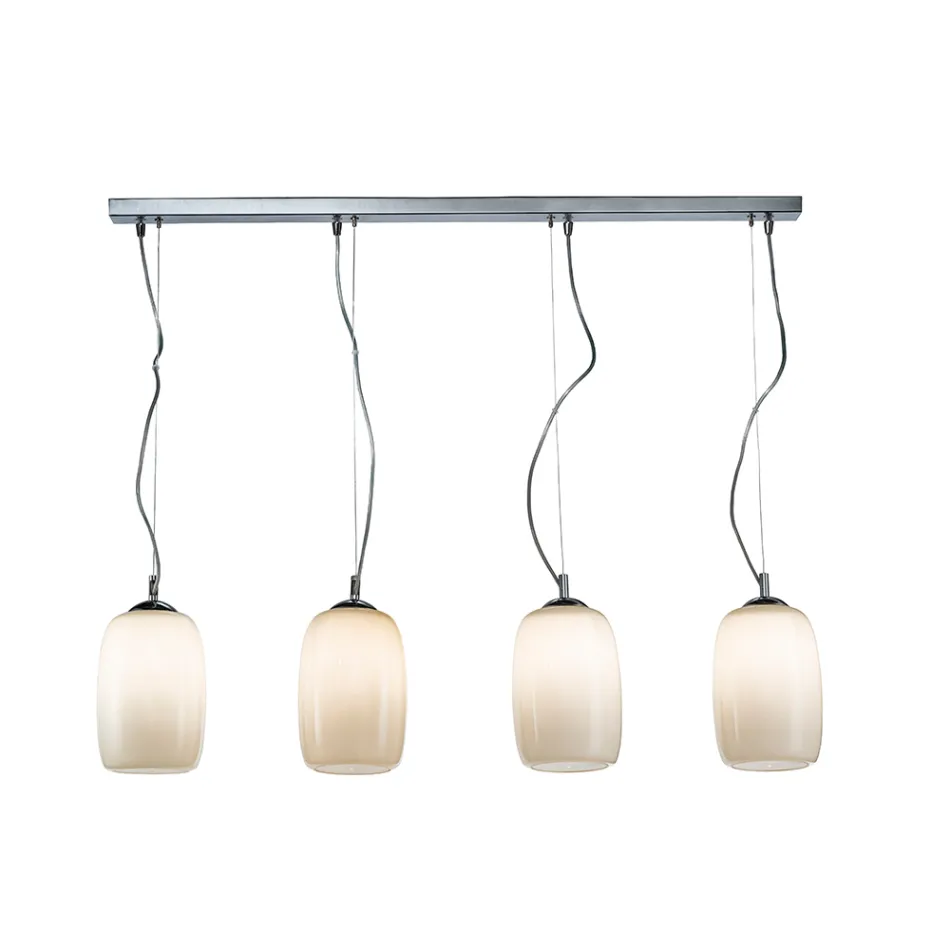 Candelabru cu patru lumini pe o bară liniară din sticlă suflată, fabricat în Italia - Soffio Viadurini