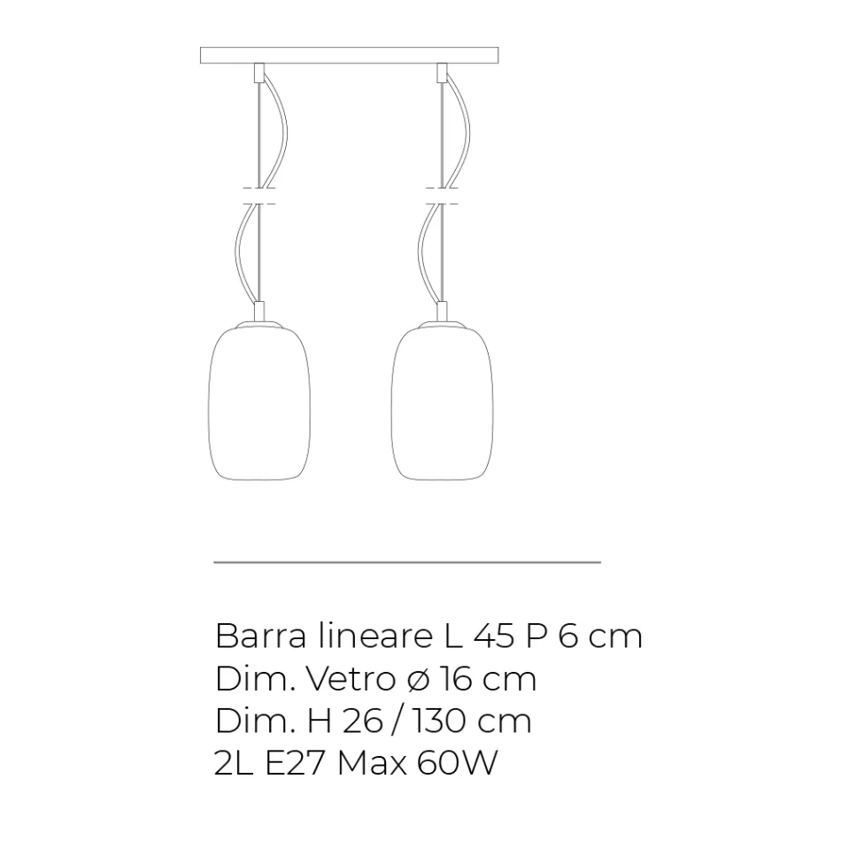 Lampă suspendată cu două lumini din sticlă suflată manual, fabricată în Italia - Soffio Viadurini