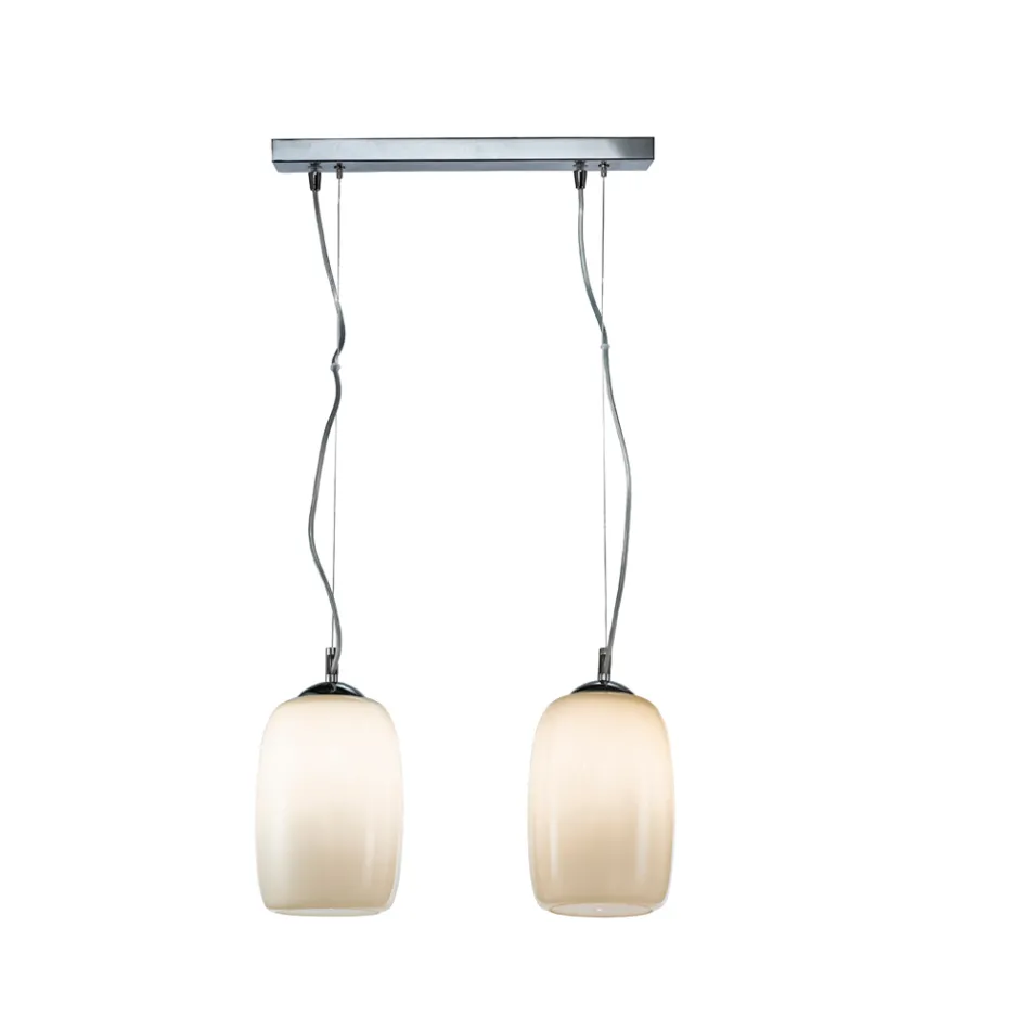 Lampă suspendată cu două lumini din sticlă suflată manual, fabricată în Italia - Soffio Viadurini