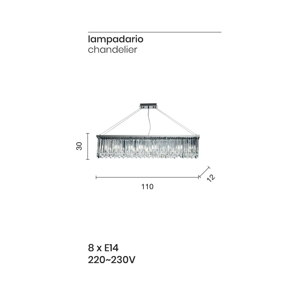 Candelabru clasic de lux suspendat din metal și cristal tăiat - Zolando Viadurini