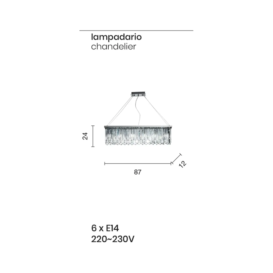 Candelabru clasic de lux suspendat din metal și cristal tăiat - Zolando Viadurini