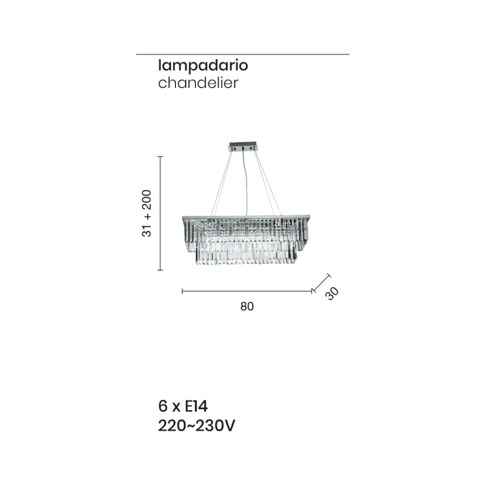 Candelabru clasic suspendat din metal și cristal tăiat de lux - Mirielle Viadurini