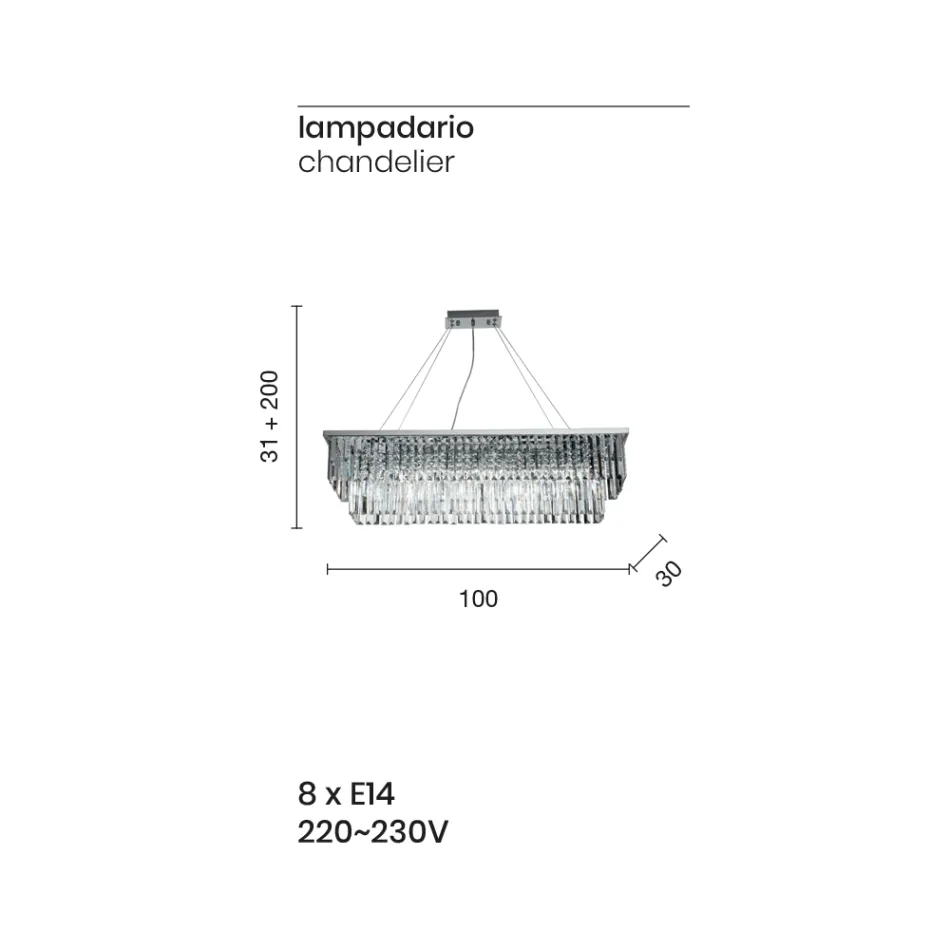 Candelabru clasic suspendat din metal și cristal tăiat de lux - Mirielle Viadurini