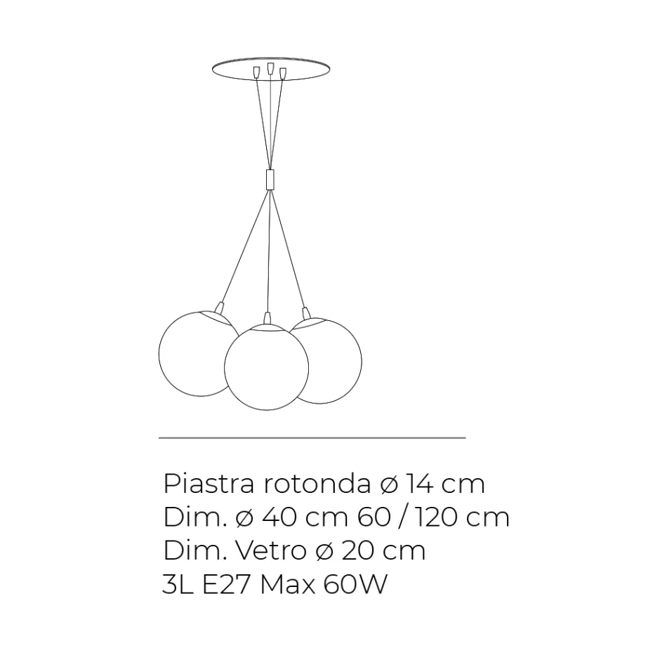 Candelabru suspendat cu trei lumini din sticlă încapsulată, fabricat în Italia - Althea Viadurini
