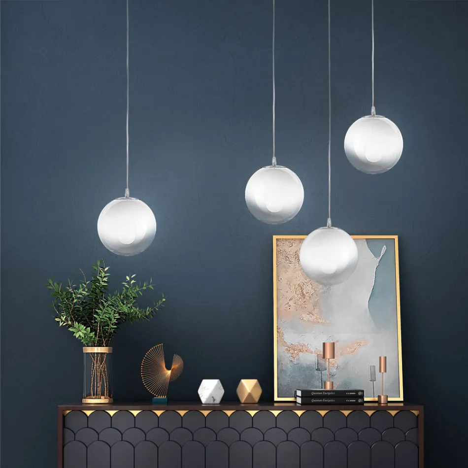 Candelabru liniar Isotta cu patru lumini, sticlă albă, fabricat în Italia Viadurini