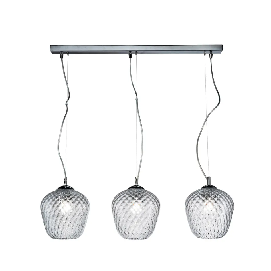 Candelabru liniar cu trei lumini din sticlă venețiană, fabricat în Italia - Elisia Viadurini