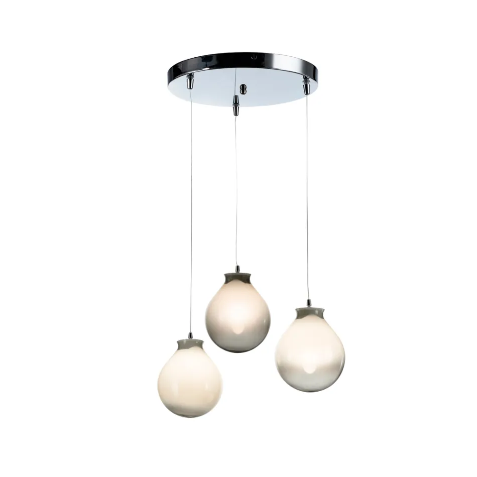 Candelabru cu trei lumini pe o bază rotundă din sticlă încapsulată, fabricat în Italia - Iride Viadurini