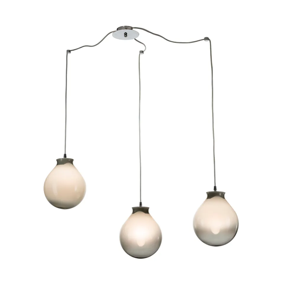 Candelabru mic cu trei lumini din sticlă suflată manual, fabricat în Italia - Iride Viadurini