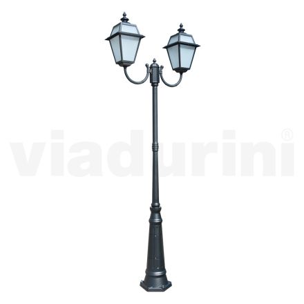 Lampăr cu 2 lumini din aluminiu și sticlă stil vintage Made in Italy - Vivian Viadurini