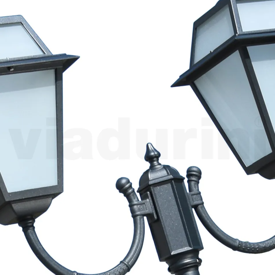 Lampăr cu 2 lumini din aluminiu și sticlă stil vintage Made in Italy - Vivian Viadurini