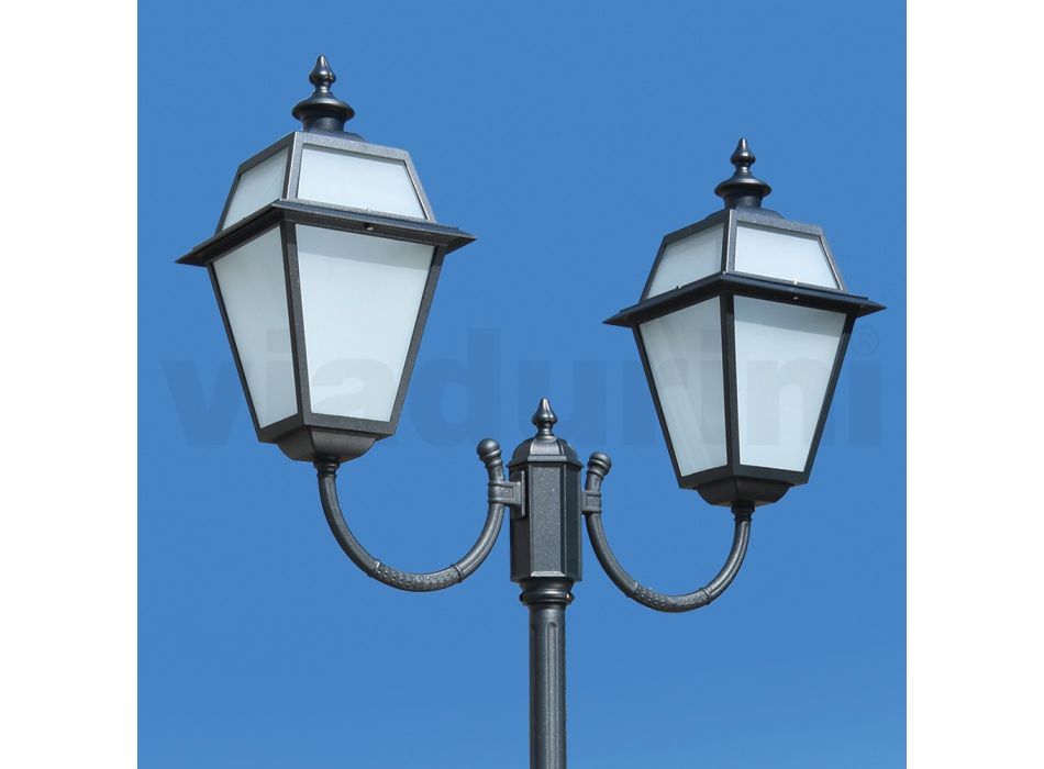 Lampăr cu 2 lumini din aluminiu și sticlă stil vintage Made in Italy - Vivian Viadurini