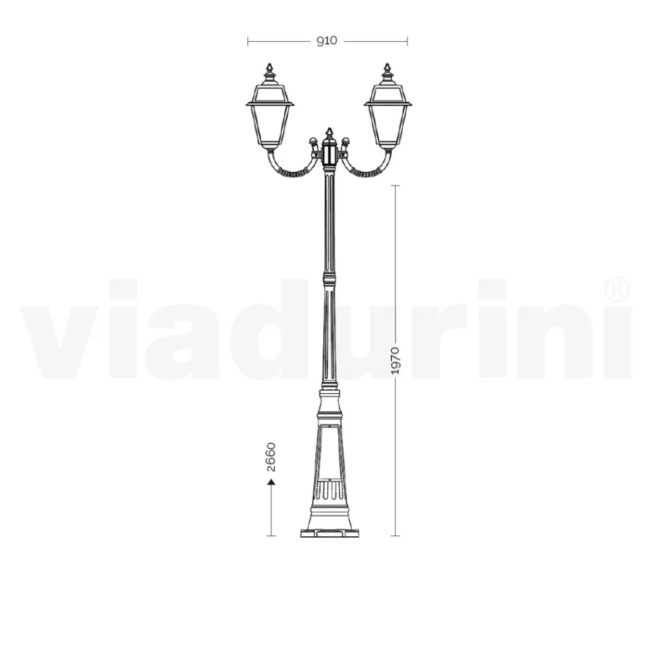 Lampăr cu 2 lumini din aluminiu și sticlă stil vintage Made in Italy - Vivian Viadurini