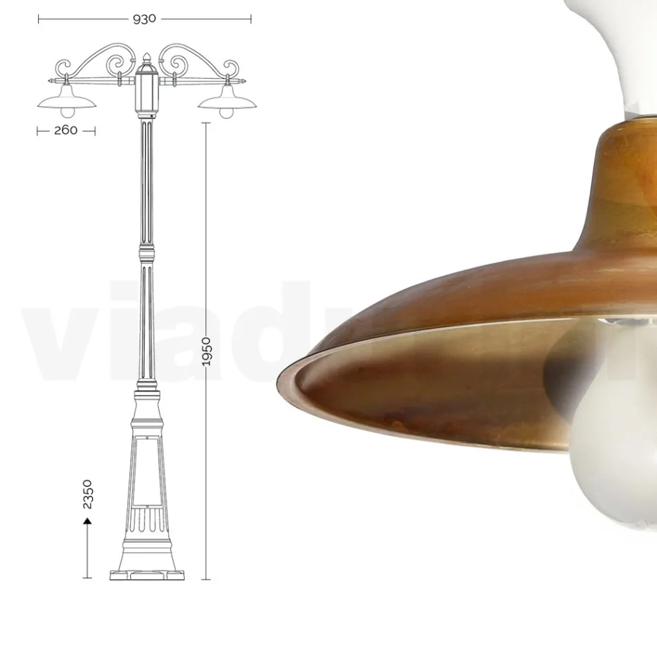 Lampa 2 Lumini Stilul Vintage din Aluminiu si Alama Made in Italy - Adela Viadurini