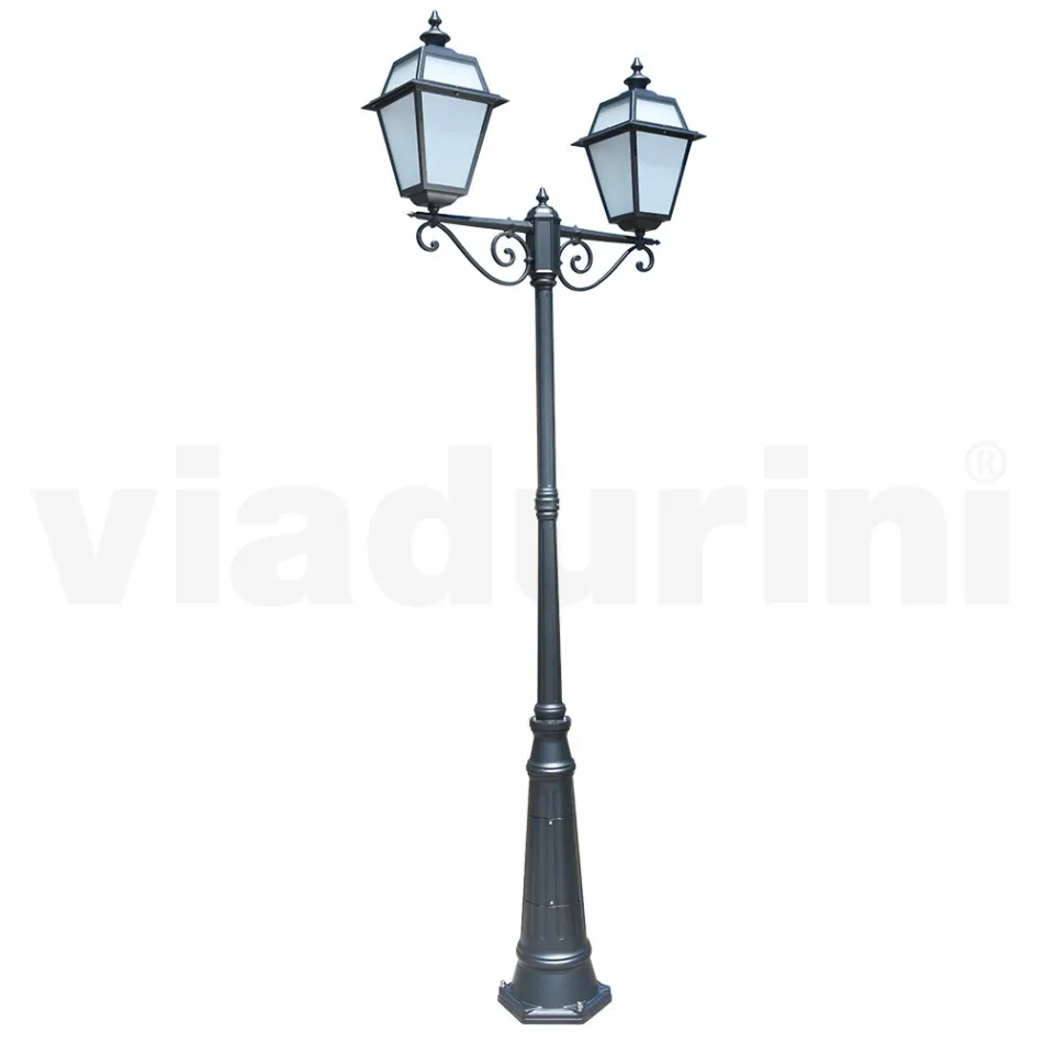 Lampăr cu 2 lumini stil vintage din aluminiu și sticlă Made in Italy - Vivian Viadurini