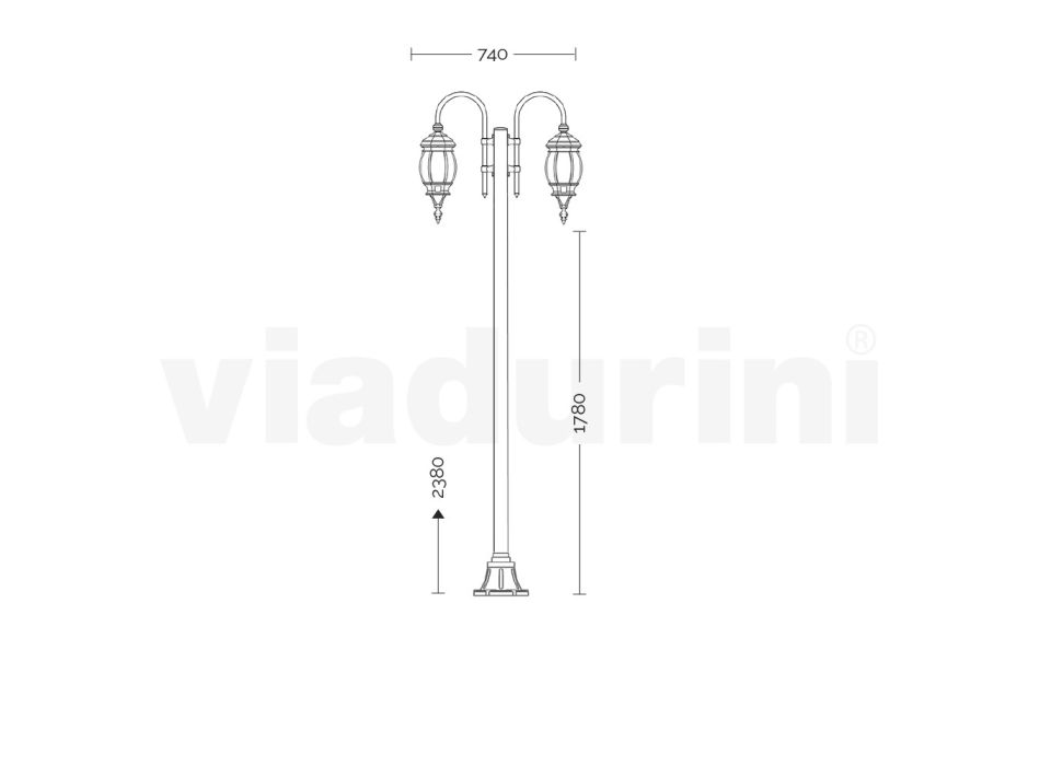 Lampă 2 Lumini Stil Vintage din Aluminiu Gri Made in Italy - Empire Viadurini