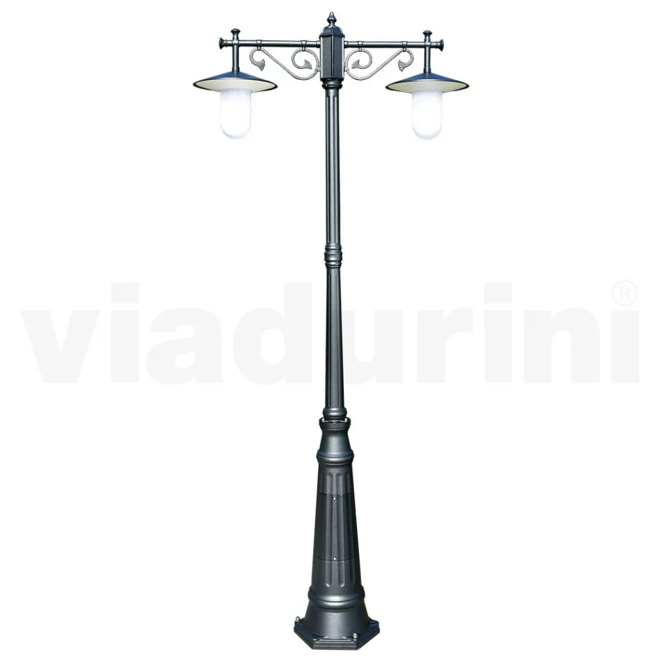 Lampă 2 Lumini Stil Vintage din Aluminiu Gri Fabricat în Italia - Belen Viadurini