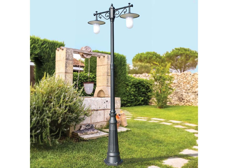 Lampă 2 Lumini Stil Vintage din Aluminiu Gri Fabricat în Italia - Belen Viadurini
