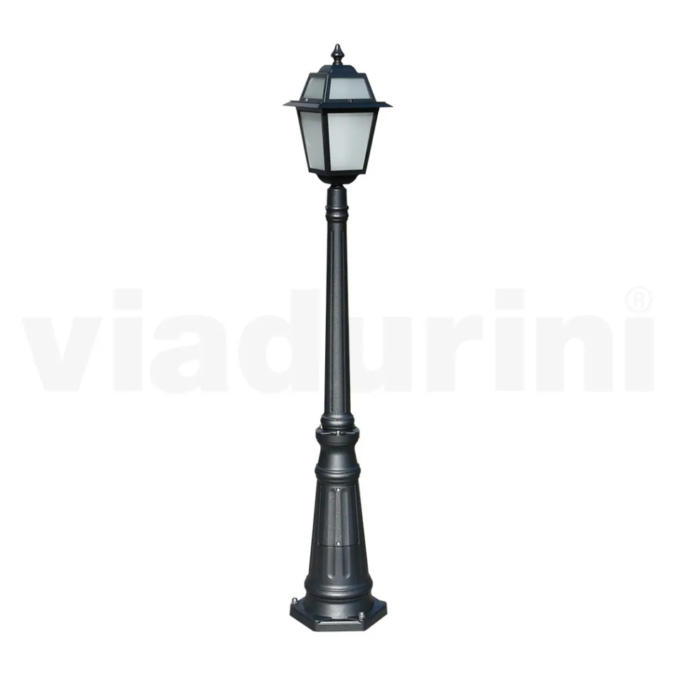Lampa de gradina inaltime de 152 cm din aluminiu antracit si sticla sablata - Elric Viadurini