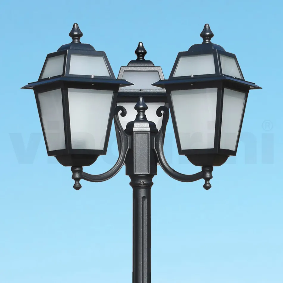Lampa de gradina inaltime de 208 cm din aluminiu antracit si sticla sablata - Elric Viadurini