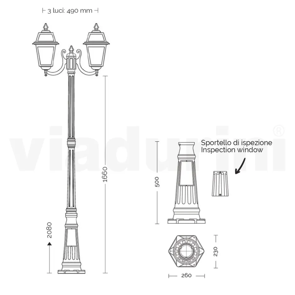 Lampa de gradina inaltime de 208 cm din aluminiu antracit si sticla sablata - Elric Viadurini