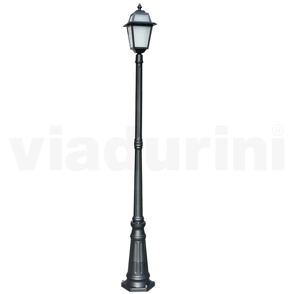 Lampa de gradina inaltime de 214 cm din aluminiu antracit si sticla sablata - Elric Viadurini
