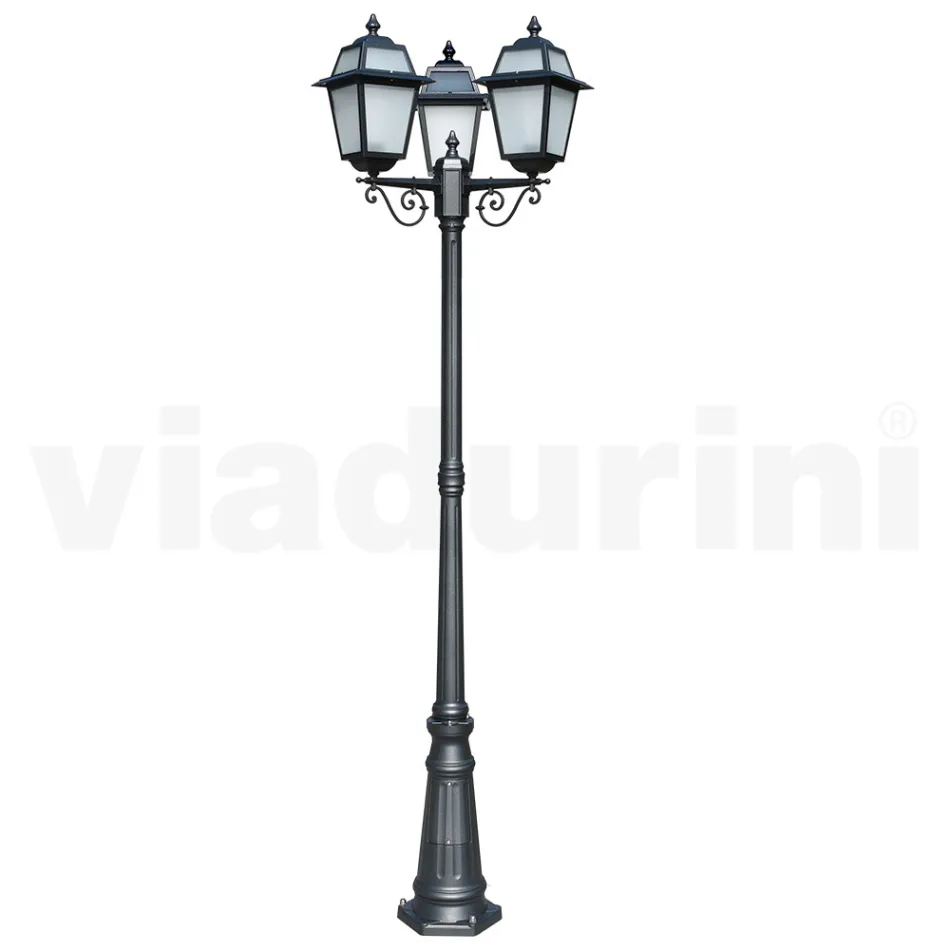 Lampar de gradina inaltime 219 cm din Aluminiu Antracit si Sticla sablata - Elric Viadurini
