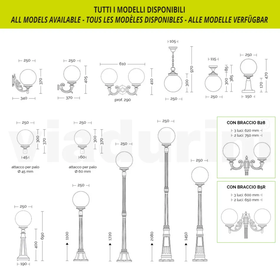 Lampă stradală înaltă de 230 cm din acril negru și aluminiu Made in Italy - Trovanero Viadurini