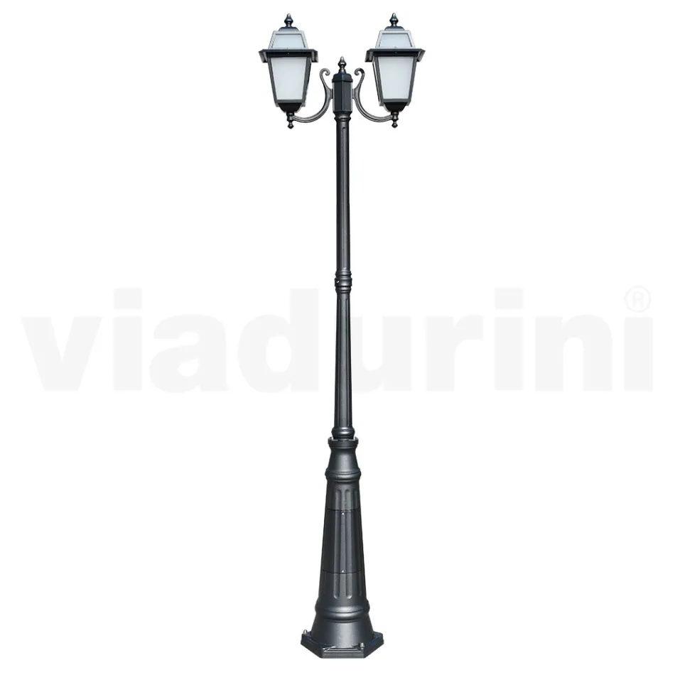 Lampar de gradina inaltime de 238 cm din Aluminiu Antracit si Sticla sablata - Elric Viadurini