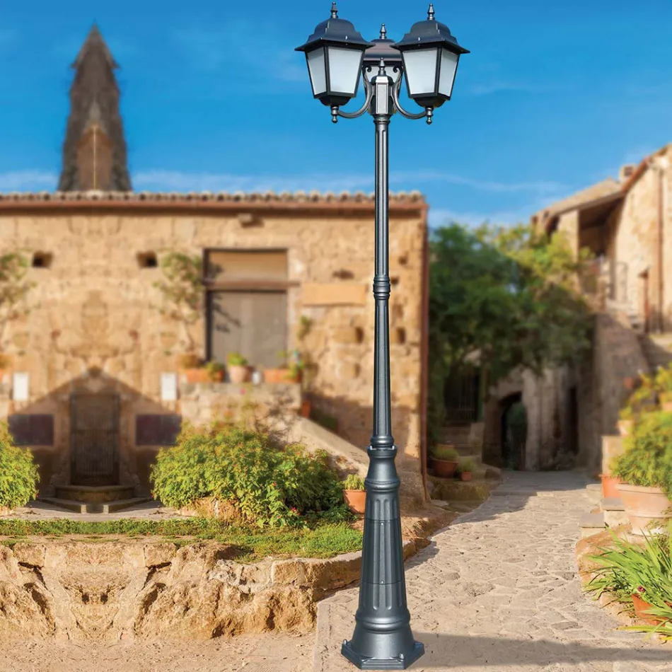 Lampa stradala inaltime de 238 cm din sticla antracit si aluminiu Made in Italy - Scintilla Viadurini