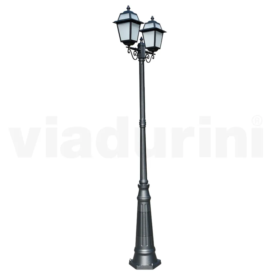 Lampar de gradina inaltime de 249 cm din Aluminiu Antracit si Sticla sablata - Elric Viadurini