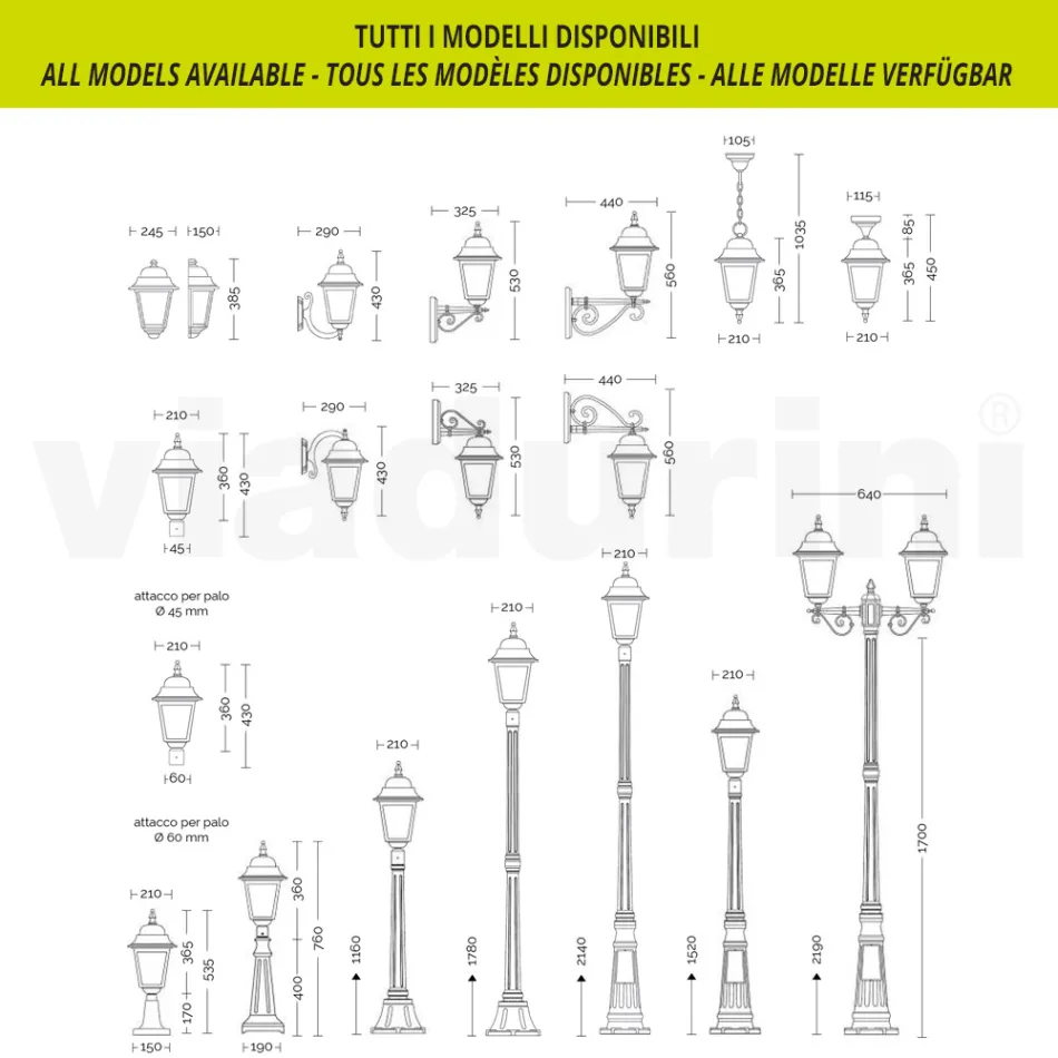 Lampa stradala inaltime de 249 cm din sticla antracit si aluminiu Made in Italy - Scintilla Viadurini