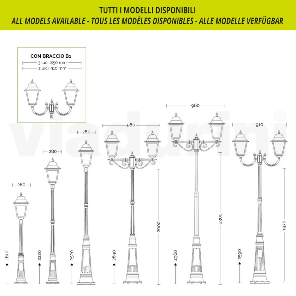Lampa stradala inaltime de 264 cm pentru gradina din sticla si aluminiu turnat sub presiune - Alchimist Viadurini