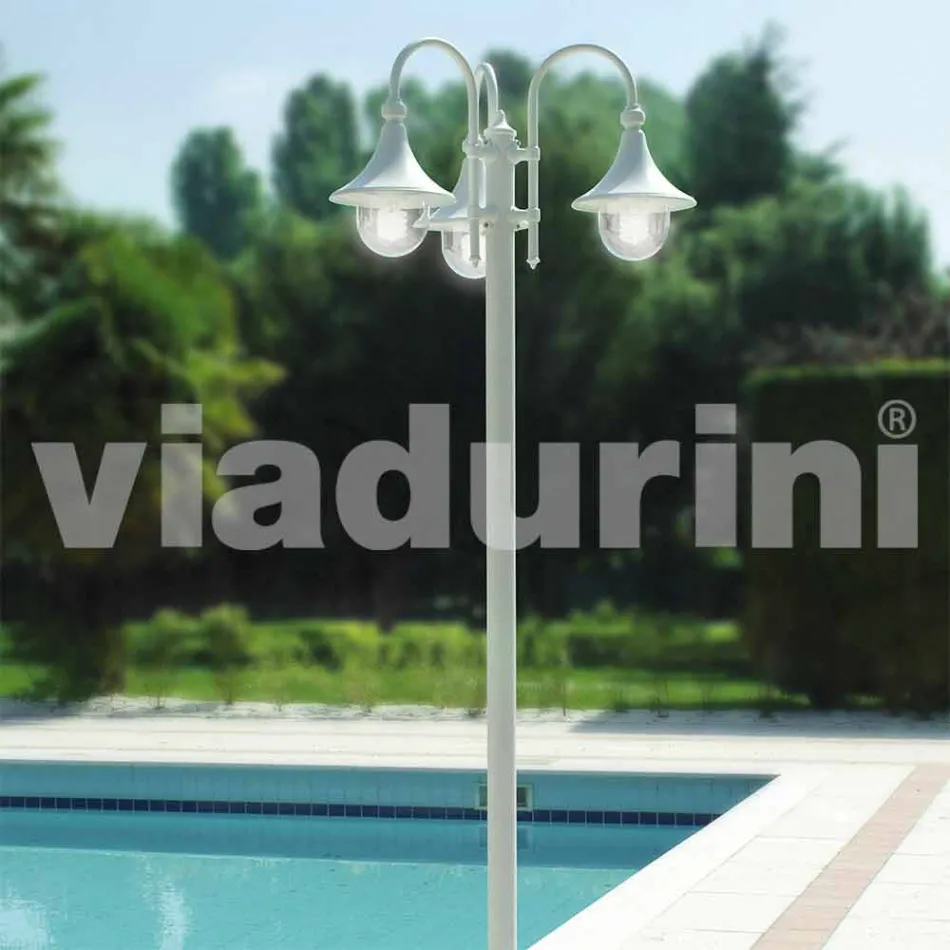Lampa de exterior cu trei luminatoare din aluminiu alb făcut din Italia, Anusca Viadurini