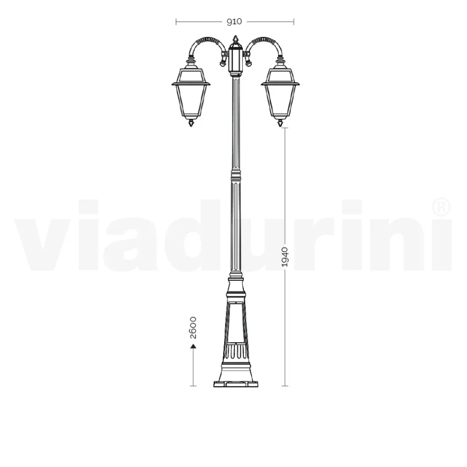 Lampa de gradina cu 2 lumini din aluminiu si sticla Made in Italy - Vivian Viadurini