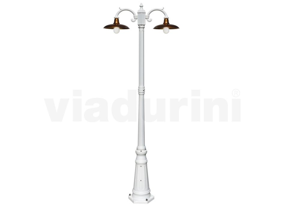 Lampa stradala in stil vintage 2 lumini din aluminiu si alama Made in Italy - Adela Viadurini