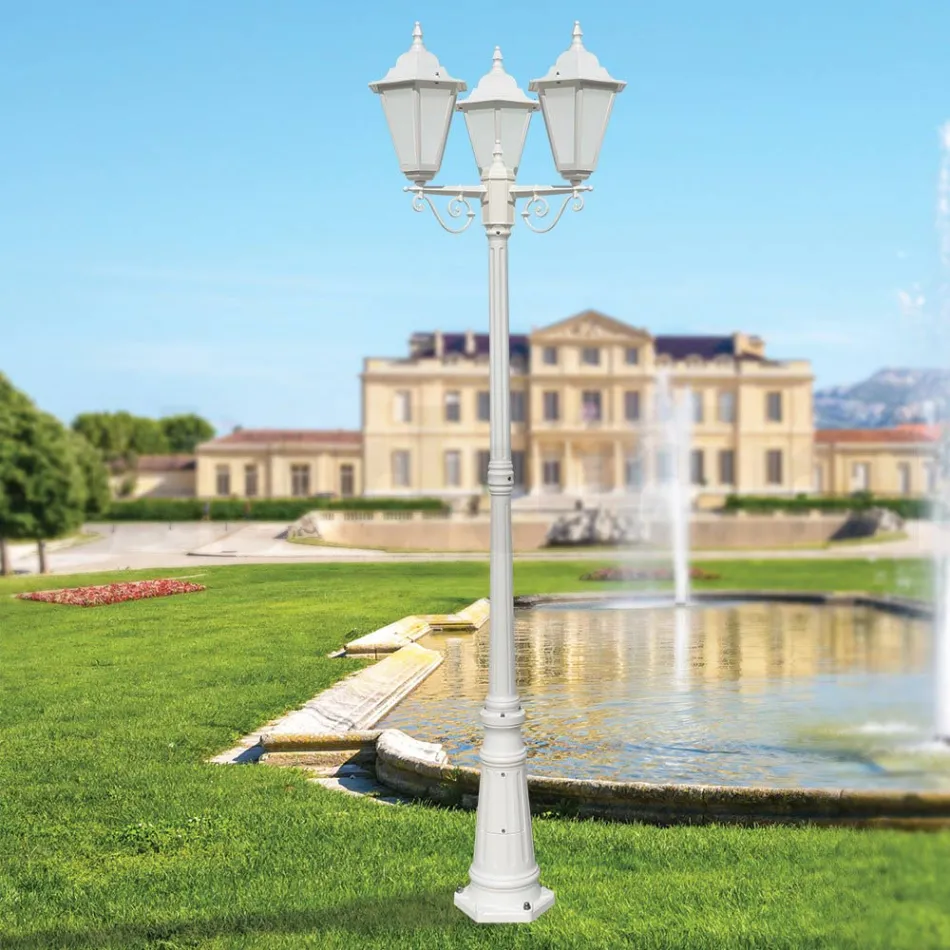 Lampa stradala in stil vintage cu 3 lumini din aluminiu si sticla Made in Italy - Terella Viadurini