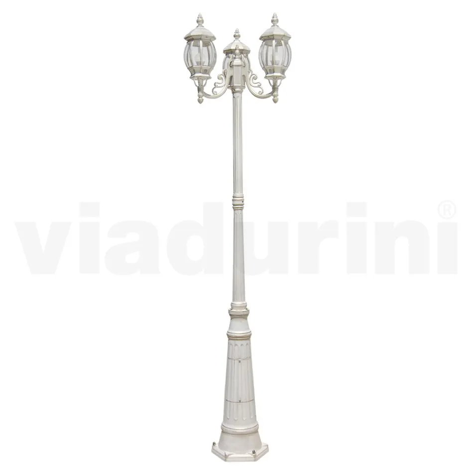 Lampa stradala in stil vintage cu 3 lumini din aluminiu alb Made in Italy - Dodo Viadurini