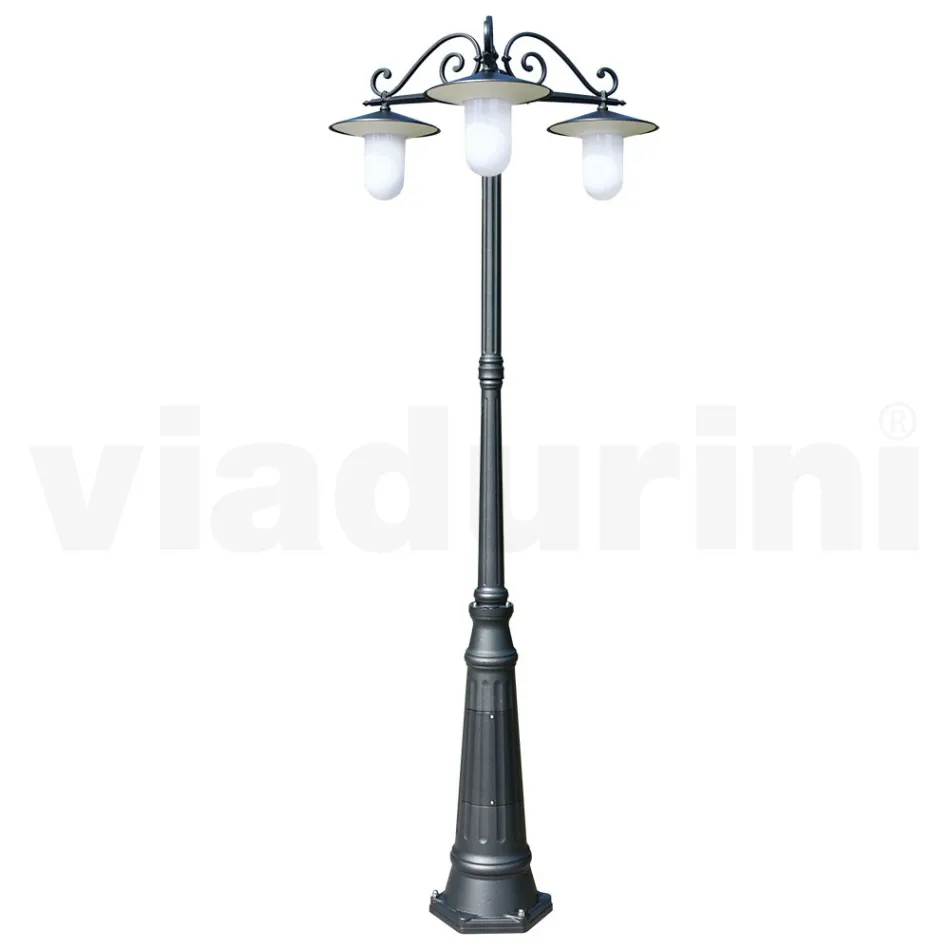 Lampa stradala in stil vintage cu 3 lumini din aluminiu gri Made in Italy - Belen Viadurini