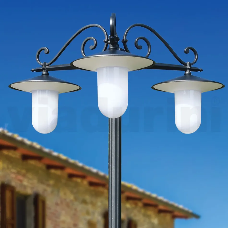 Lampa stradala in stil vintage cu 3 lumini din aluminiu gri Made in Italy - Belen Viadurini