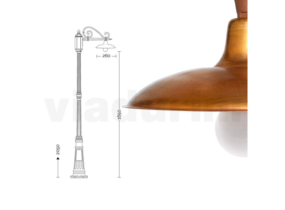 Lampa stradala in stil vintage din aluminiu corten si alama Made in Italy - Adela Viadurini