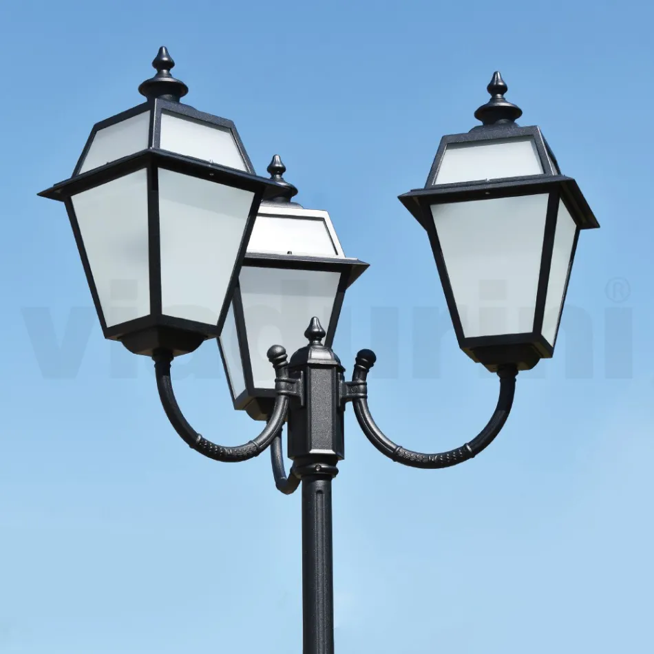 Lampă vintage cu 3 lumini din aluminiu și sticlă Made in Italy - Vivian Viadurini